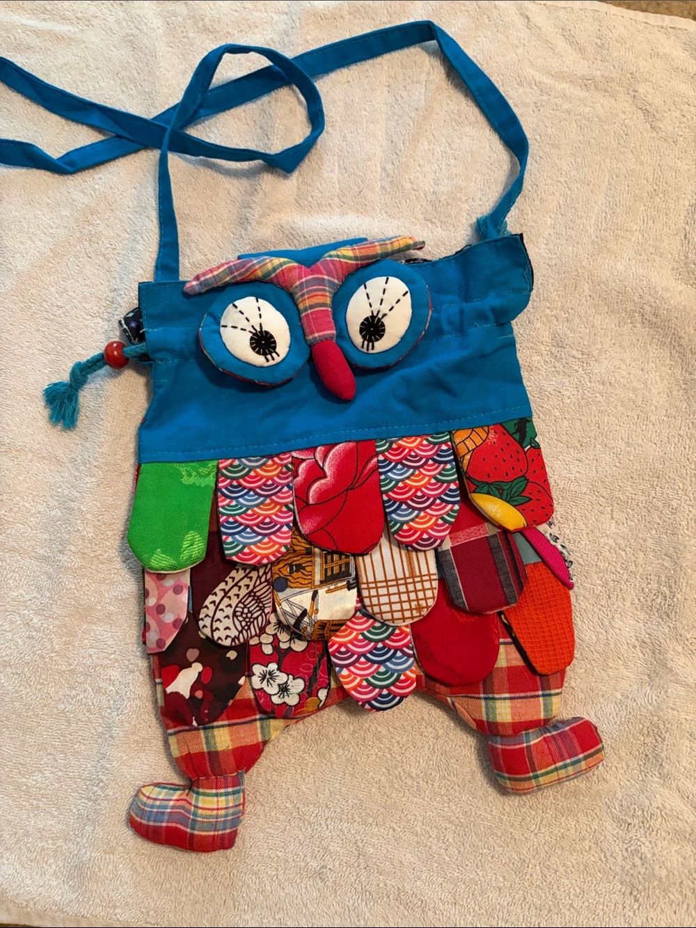 Hand Crafted Blue Multicolor Owl Kids Crossbody Bag